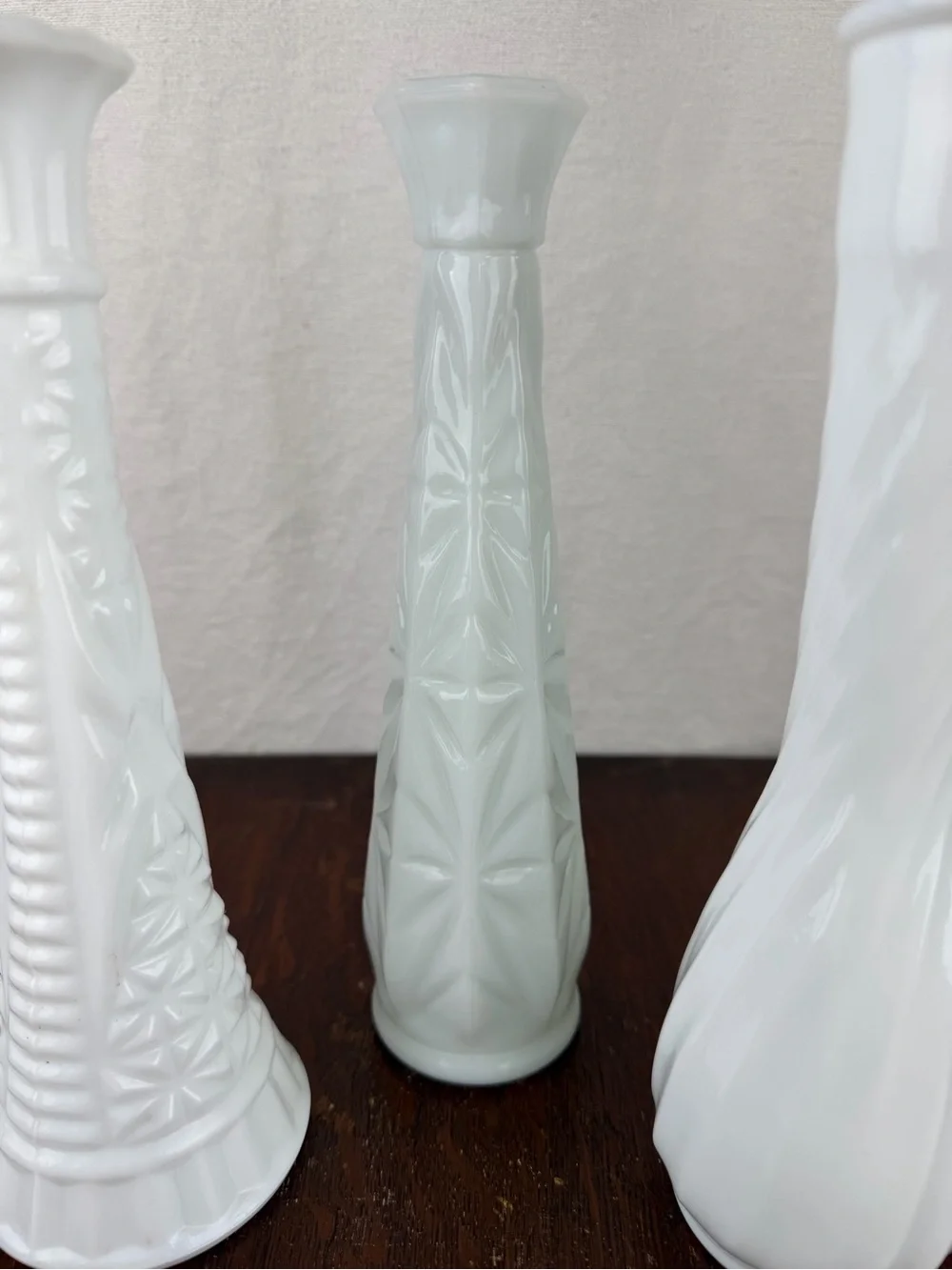 Vintage Milk Glass Bud Vases Set of 4 White Embossed Textured Floral Vases